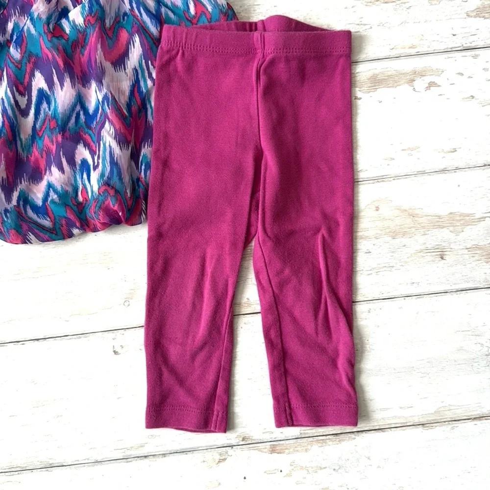 Baby Girl 12m Outfit Leggings Top Purple Blue Print Shirt Pants Set